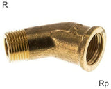 Hoofdafbeelding van de collectie - Hoekfittingen 45 Graden Messing / Gietijzer / RVS R/Rp-Draad Mannelijk/Vrouwelijk PN25