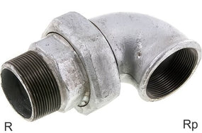 Hoekfittingen 90 Graden Gietijzer / RVS R/Rp-Draad Mannelijk/Vrouwelijk Met Conische Afdichting PN25
