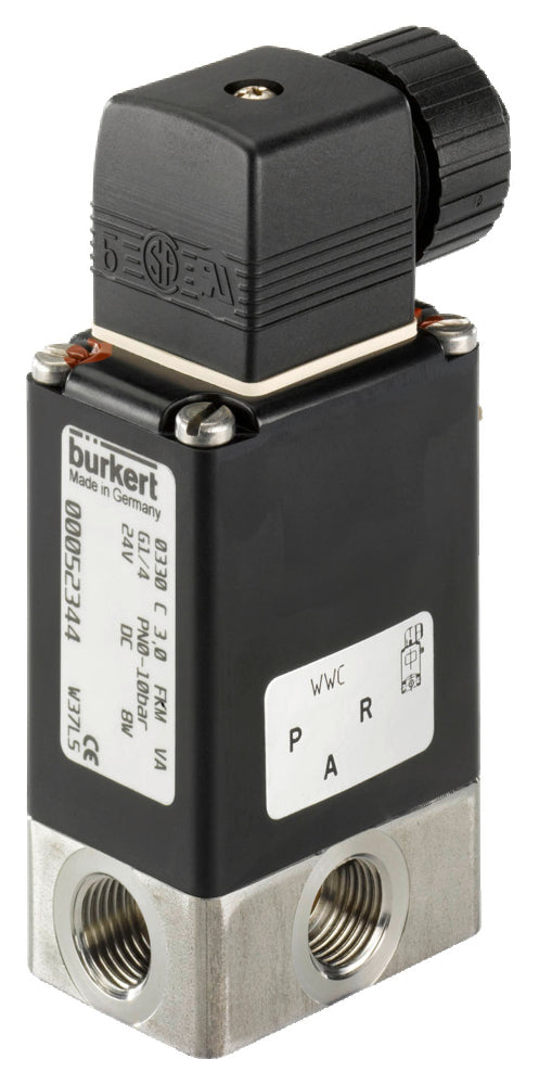 Solenoid Valve 3/2 Universal G1/4'' Stainless Steel FKM 0-12bar/174psi 24VDC Oxygen Fat/Oil Free 0330 235105