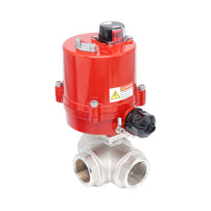 Rp 1-1/4" Elektrische Messing 3-weg Kogelkraan met L-boring 24 V AC/DC