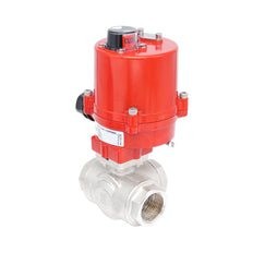 Rp 1-1/2" Elektrische Messing 3-weg Kogelkraan met L-boring 12 V AC/DC