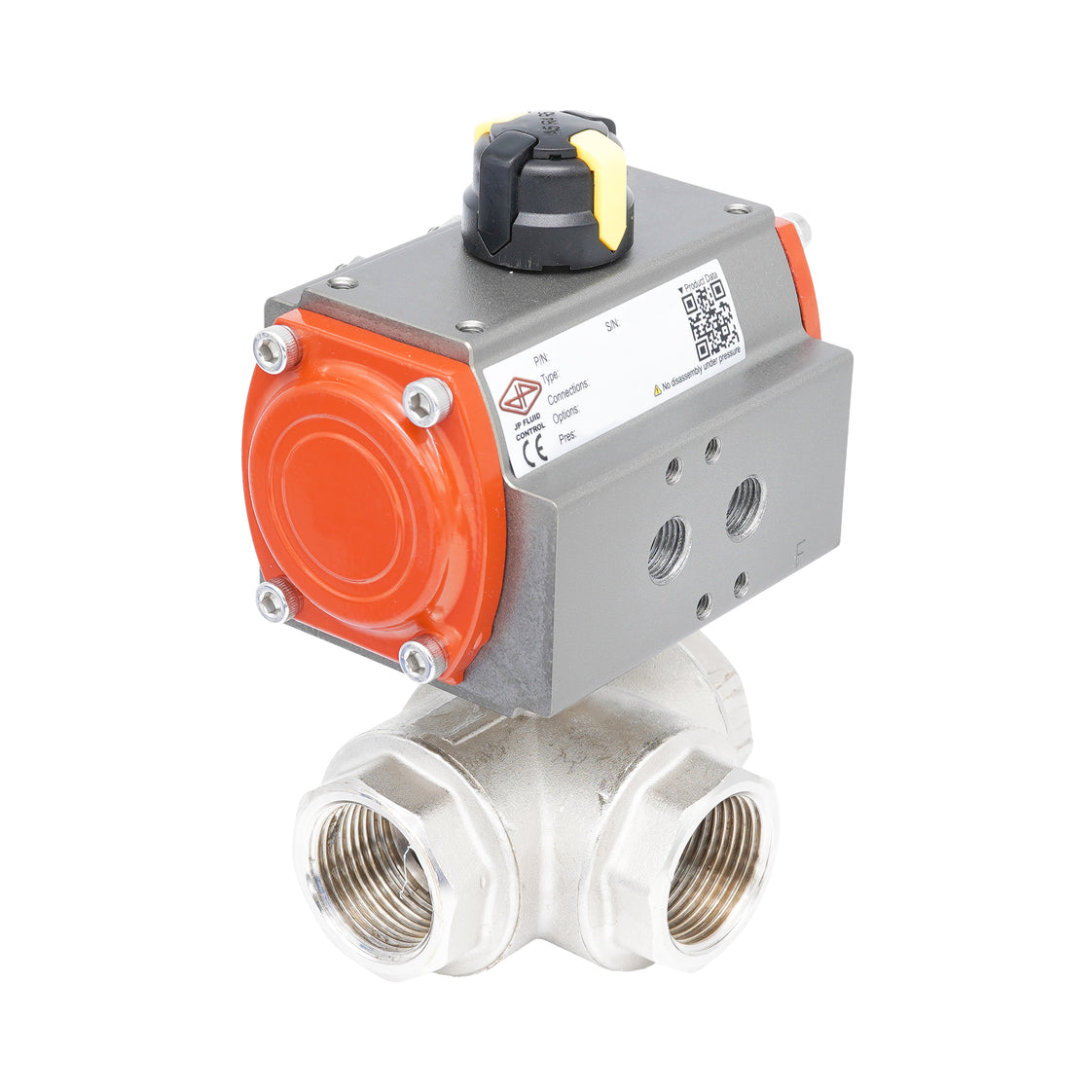 Rp 1/2" Pneumatische Messing 3-weg Kogelkraan met L-boring - Dubbelwerkend