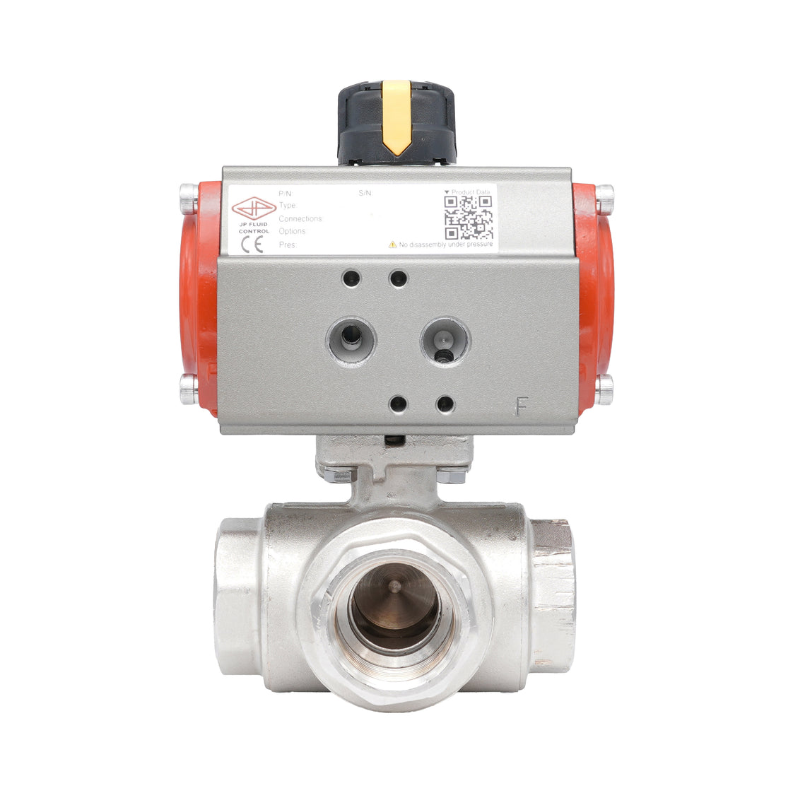 Rp 1/2" Pneumatische Messing 3-weg Kogelkraan met L-boring - Dubbelwerkend