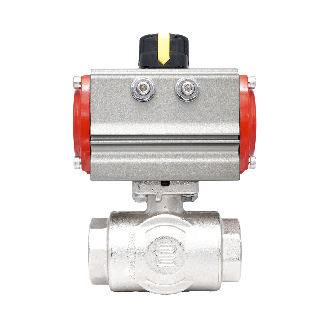 Rp 1 1/2" Pneumatische Messing 3-weg Kogelkraan met L-boring - Dubbelwerkend
