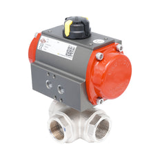 Rp 1/2" Pneumatische Messing 3-weg Kogelkraan met L-boring - Verensluitend