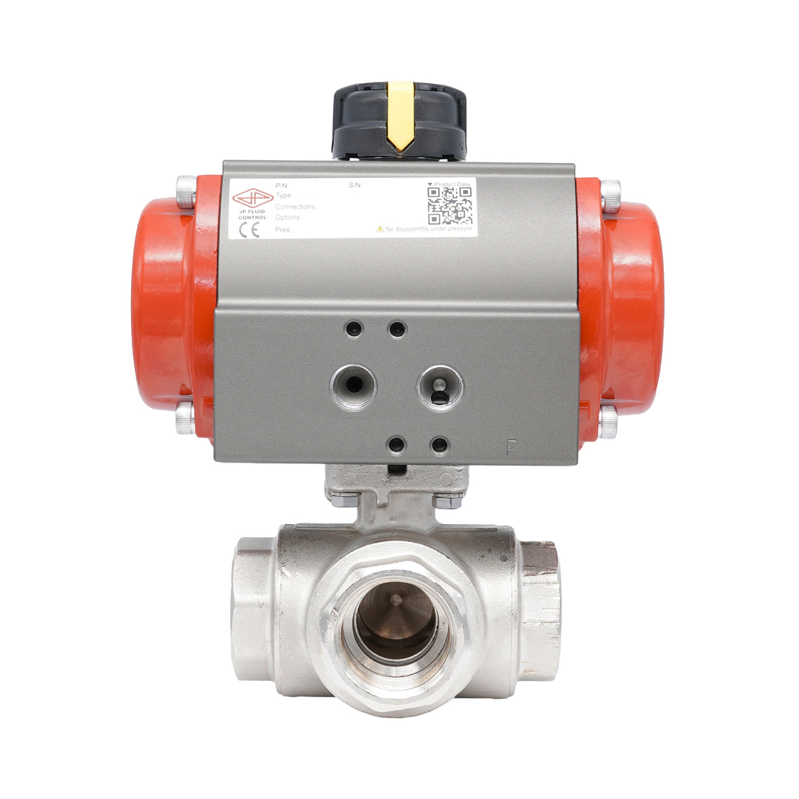 Rp 1/2" Pneumatische Messing 3-weg Kogelkraan met L-boring - Verenopenend