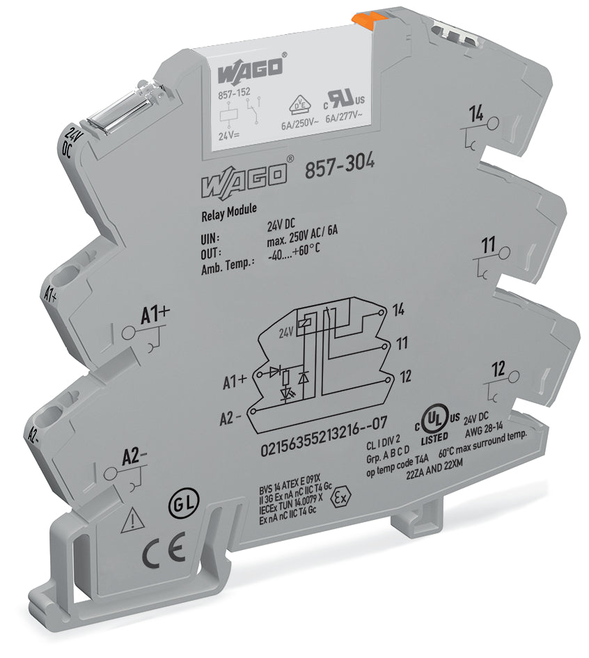 WAGO 857-304 Relay Module 24VDC 6A Single Changeover - 857-304