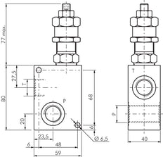 G3/4'' hydraulisch inline overdrukventiel 5-50bar 80l/min