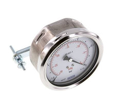 -1..0 Bar (-15..0 psi) Panel Mount Pressure Gauge Steel/Brass 100 mm Class 1.0 (Bracket)