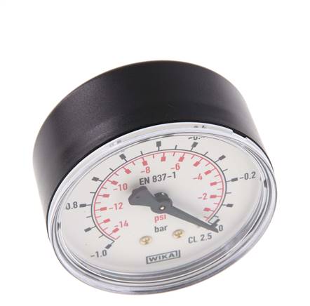 -1..0 Bar (-15..0 psi) Pressure Gauge Rear Plastic/Brass 63 mm Class 2.5