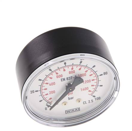 0..100 Bar (0..1450 psi) Pressure Gauge Rear Plastic/Brass 63 mm Class 2.5