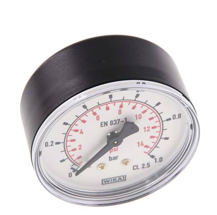 0..1 Bar (0..15 psi) Pressure Gauge Rear Plastic/Brass 63 mm Class 2.5