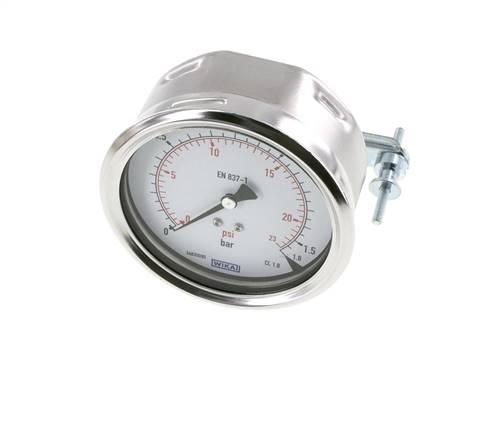 0..1.6 Bar (0..23 psi) Panel Mount Pressure Gauge Steel/Brass 100 mm Class 1.0 (Bracket)