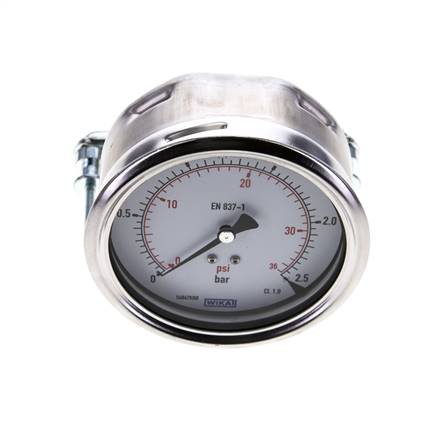 0..2.5 Bar (0..36 psi) Panel Mount Pressure Gauge Steel/Brass 100 mm Class 1.0 (Bracket)