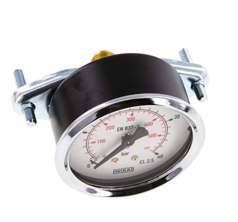 0...40 Bar (0..580 psi) Paneelmontage Manometer Staal/Brons 63 mm Klasse 2.5 (Beugel)