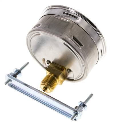 0...4 Bar (0..58 psi) Paneelmontage Manometer Staal/Brons 100 mm Klasse 1.0 (Beugel)