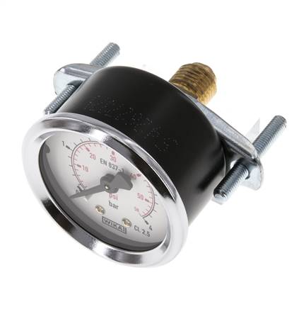 0...4 Bar (0..58 psi) Paneelmontage Manometer Staal/Brons 50 mm Klasse 2.5 (Beugel)