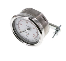 0...60 Bar (0..870 psi) Paneelmontage Manometer Staal/Brons 100 mm Klasse 1.0 (Beugel)