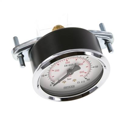 0...60 Bar (0..870 psi) Paneelmontage Manometer Staal/Brons 63 mm Klasse 2.5 (Beugel)