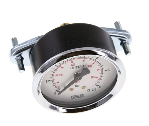 0...6 Bar (0..87 psi) Paneelmontage Manometer Staal/Brons 63 mm Klasse 2.5 (Beugel)