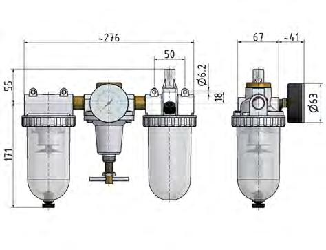 FRL 3-Part G1/2'' 3200 l/min 0.5-10.0bar/7-145psi Semi-Auto Metal Standard 3