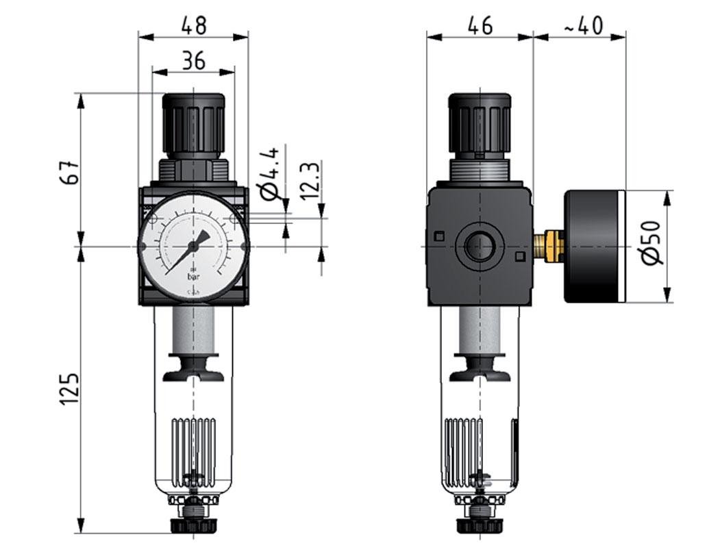 Filter-Regulator G3/8'' 1600l/min 0.2-6.0bar/3-87psi Auto (Gesloten zonder druk) Polycarbonaat Multifix 1