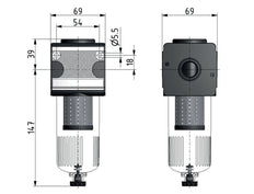 Voorfilter 0,3 micron G1/2'' 500 l/min Semi-Auto Polycarbonaat Multifix 2