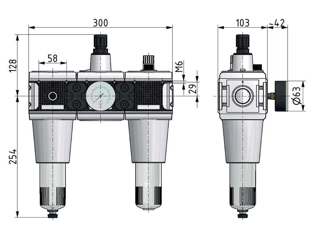 FRL 3-Delig G3/4'' 13500l/min 0.5-10.0bar/7-145psi Semi-Auto Metal Multifix 5