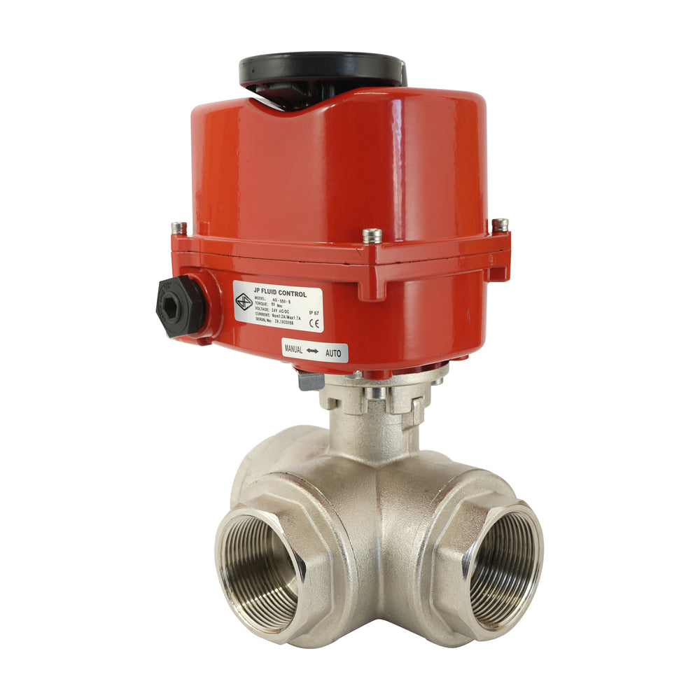 G 1 1/4 inch 3-Weg Messing Modulerende elektrische kogelkraan (L-poort) 24 V AC/DC