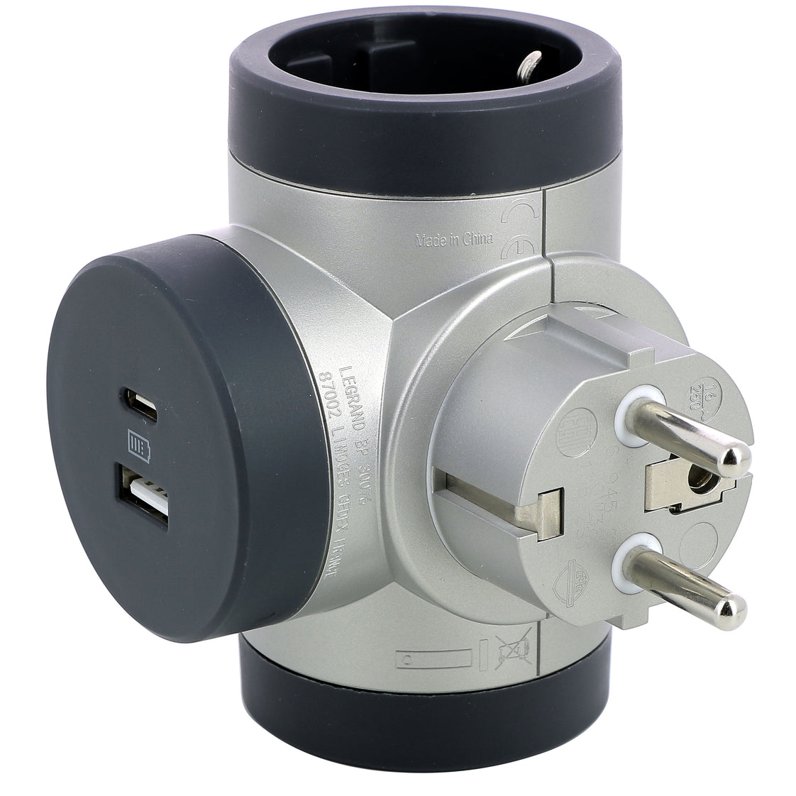 Draaibare Domino Stekker 3x2P+A Met USB A+C - Zwart & Wit (Europese Stekkerdoos) - 694524 [10 Stuks]