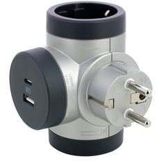 Draaibare Domino Stekker 3x2P+A Met USB A+C - Zwart & Wit (Europese Stekkerdoos) - 694524 [10 Stuks]