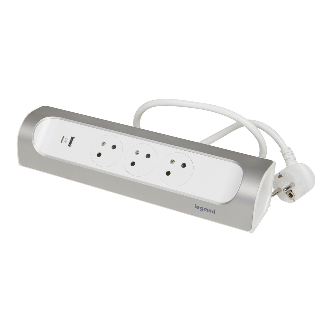 90 Graden TKD 3xPA USB A+C 1m Aluminium Monteerbare Contactdoos (Europese Stekkerdoos) - 049406 [5 Stuks]