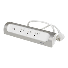 90 Graden TKD 3xPA USB A+C 1m Aluminium Monteerbare Contactdoos (Europese Stekkerdoos) - 049406 [5 Stuks]