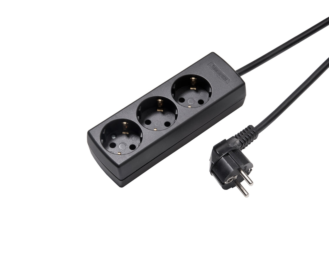 Martin Kaiser 3-Weg Stekkerdoos 45 Graden Met Aardingscontact En 3m Kabel Zwart (Europese Stekkerdoos) - 1047ZL3-15W/sw [10 Stuks]