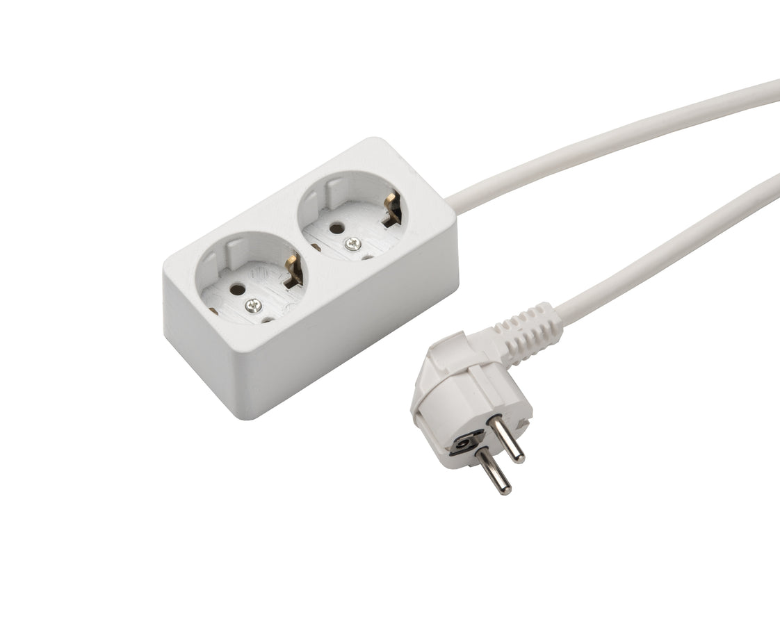 Martin Kaiser 2-Weg Arctic White Contactdoos Met 1,5m Kabel (Europese Stekkerdoos) - 537ZL/15W/kws [10 stuks]