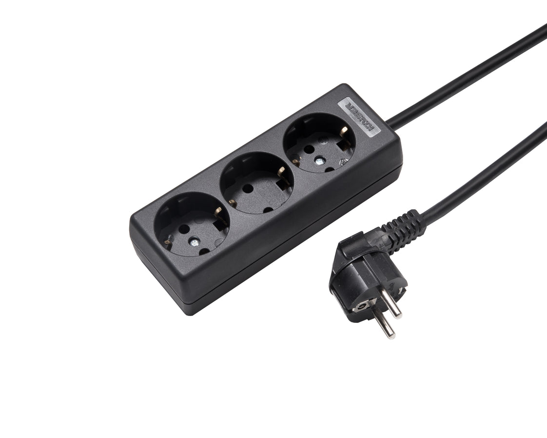 Martin Kaiser 3-weg contactdoos met aardingscontact en 1,5m kabel Zwart (Europese Stekkerdoos) - 1030ZL/15W/sw [10 stuks]