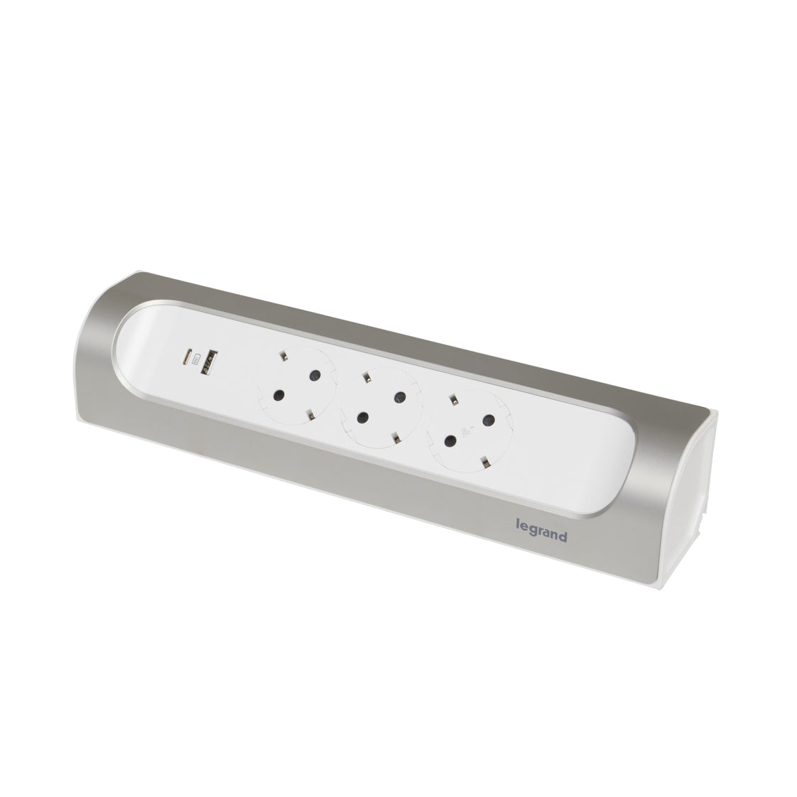 Legrand 90-graden inbouwstopcontact 3x2P met USB A+C Alu-kabel (Europese Stekkerdoos) - 694504 [5 stuks]