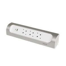 Legrand 90-graden inbouwstopcontact 3x2P met USB A+C Alu-kabel (Europese Stekkerdoos) - 694504 [5 stuks]