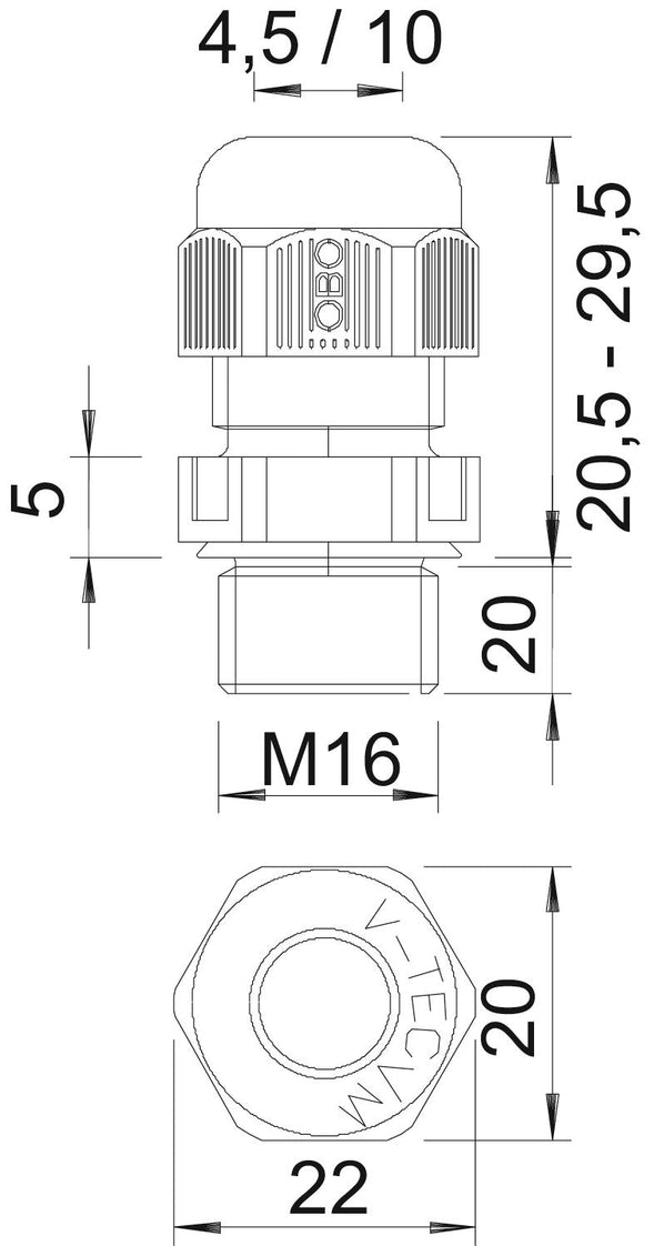 Metriële M16 Kabeldoorvoer Met Trekontlasting IP68 Zwart PA - 2022966 [10 Stuks]