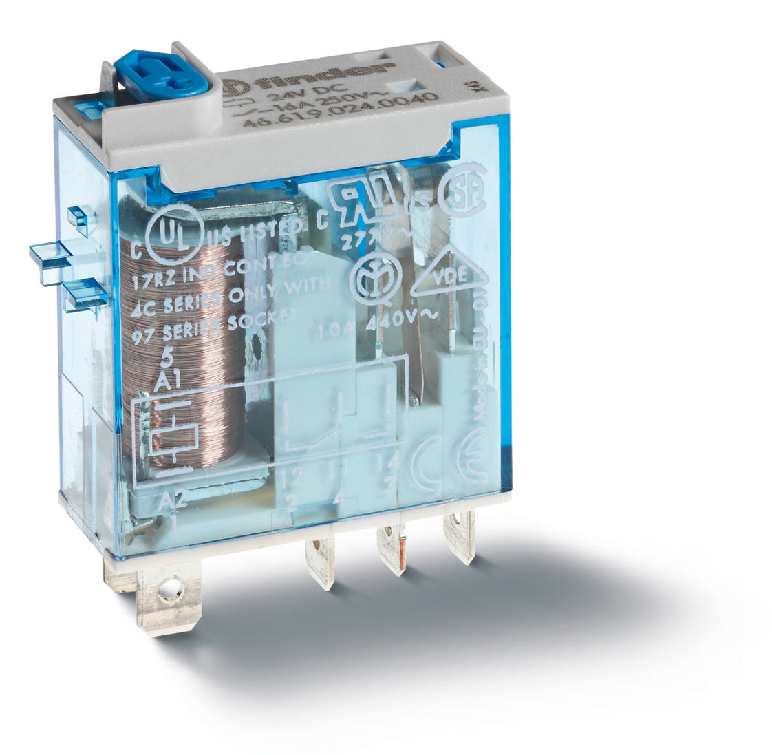 Finder Industrieel Relais 16A 12VDC Enkelpolig LED Test - 46.61.9.012.0074