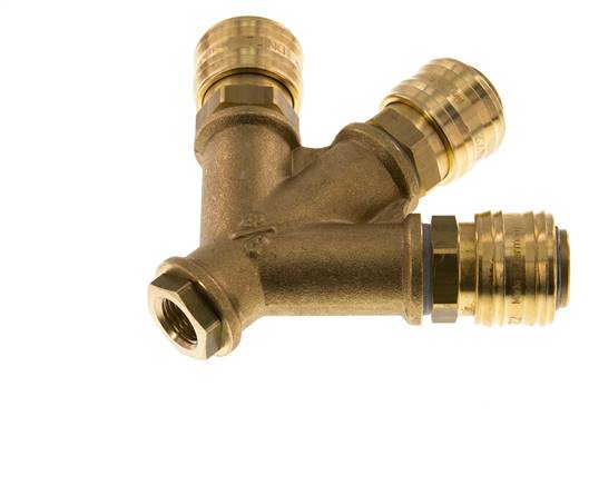 Messing DN 7.2 (Euro) Luchtkoppeling Snelkoppeling G 1/4 inch Binnendraad Wandmontage 3-weg