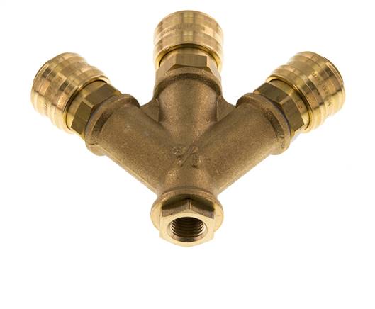 Messing DN 7.2 (Euro) Luchtkoppeling Snelkoppeling G 1/4 inch Binnendraad Wandmontage 3-weg