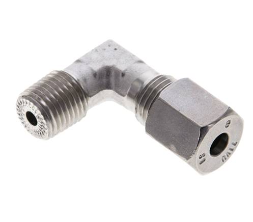 1/4'' NPT Buitendraad x 6S RVS Elbow 90deg Snijring 630 Bar DIN 2353