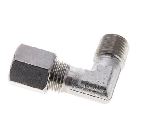 1/4'' NPT Buitendraad x 6S RVS Elbow 90deg Snijring 630 Bar DIN 2353