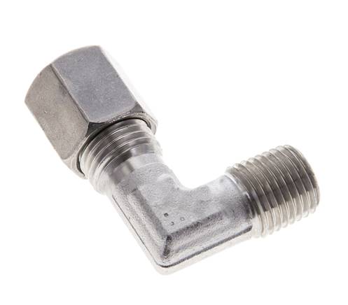 1/4'' NPT Buitendraad x 6S RVS Elbow 90deg Snijring 630 Bar DIN 2353