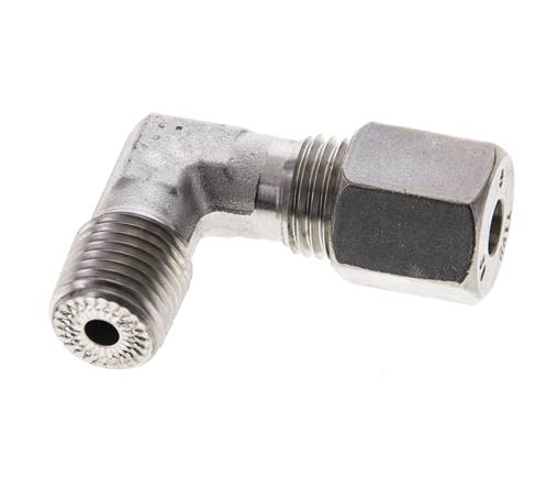 1/4'' NPT Buitendraad x 6S RVS Elbow 90deg Snijring 630 Bar DIN 2353