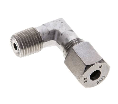 1/4'' NPT Buitendraad x 6S RVS Elbow 90deg Snijring 630 Bar DIN 2353