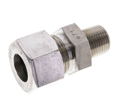 1/2'' NPT Buitendraad x 20S RVS Rechte Snijring Koppeling 400 Bar DIN 2353