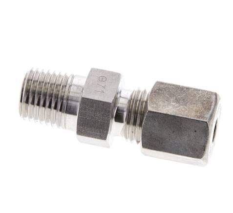 1/4'' NPT Buitendraad x 6S RVS Rechte Knelfitting 630 Bar DIN 2353