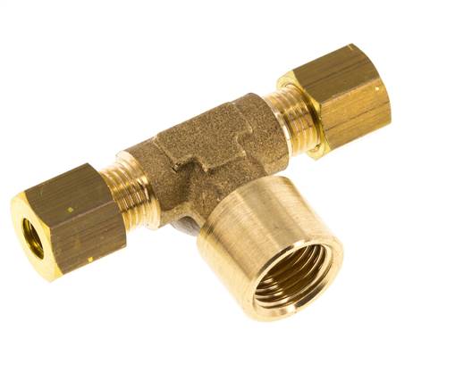 G 1/4'' x 6mm Messing T-stuk Knelfitting 150 Bar DIN EN 1254-2